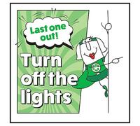 V Safety Last One Out! Turn Off The Lights Woman Right - Señal de seguridad de plástico rígido de 100 x 100 mm, 1 mm
