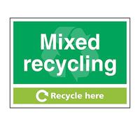 V Safety Mixed Recycling Recycle Here - Señal de seguridad compuesta de aluminio (600 x 450 mm, 3 mm)