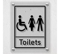 V Safety Mixed Toilets - Señal de seguridad de plexiglás acrílico fundido transparente, 150 x 200 mm