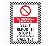 V Safety No Antisocial Behaviour/See It Report It Stop It/If You See Anything Call 101 - Señal de seguridad de plástico rígido de 1 mm, 200 x 300 mm