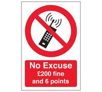 V Safety No Excuse Mobile Phone - Señal de seguridad de plástico rígido con texto en inglés "Fine And 6 Points", vertical, 100 x 150 mm, 2 mm