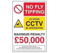 V Safety No Fly Tipping / 24 Hour CCTV In Operation/Maximum Penalty £50.000 / Fly Tipping Is An Offence 450 x 600 mm - Señal de seguridad compuesta de aluminio de 3 mm