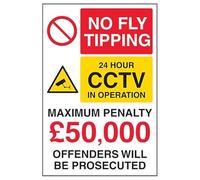 V Safety No Fly Tipping / 24 Hour CCTV/Max Penalty £50,000 / Offenders Will Be Prosecuted 300 x 400 mm - Señal de seguridad compuesta de aluminio de 3 mm