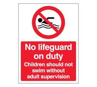 V Safety No Lifeguard On Duty Children Should Not Swim Without Adult Supervision - Retrato 450 x 600 mm - Señal de seguridad compuesta de aluminio de 3 mm