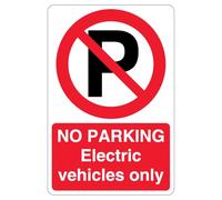 V Safety No Parking Electric Vehicles Only - Símbolo de prohibición con "P" 200 x 300 mm, señal de seguridad reflectante de aluminio compuesto de 3 mm