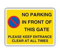 V Safety No Parking In Front Of This Gate - Señal de seguridad con texto en inglés "Please Keep Entrance Clear At All Times", 600 x 450 mm, compuesto de aluminio reflectante RA1 de 3 mm