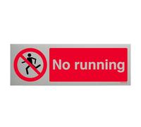 V Safety No Running With Man - Señal de seguridad compuesta de aluminio cepillado (300 x 100 mm, 3 mm)