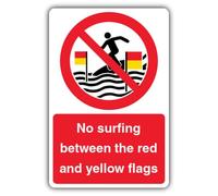 V Safety No Surfing Between The Red And Yellow Flags Sign - Señal de prohibición - 150 x 200 mm - Plástico rígido de 2 mm - Fabricado en Gran Bretaña