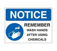 V Safety NOTICE - Señal de seguridad con texto en inglés "Remember Wash Hands After Using Chemicals", 400 x 300 mm, vinilo autoadhesivo que brilla en la oscuridad