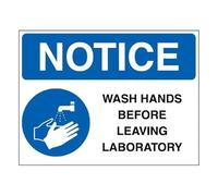 V Safety NOTICE - Señal de seguridad con texto en inglés "Wash Hands Before Leaving Laboratory", 200 x 150 mm, vinilo autoadhesivo que brilla en la oscuridad