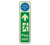 V Safety - Placa para puerta de salida de incendios que brilla en la oscuridad, con texto en inglés "Please Close This Door", 75 x 300 mm, hecha de vinilo autoadhesivo de doble brillo, señalización de