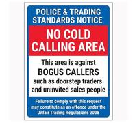 V Safety Police & Trading Standards Notice/No Cold Calling Area/Against Bogus Callers/Failure To Cumply, 150 x 200 mm, señal de seguridad de vinilo autoadhesivo