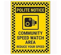V Safety Polite Notice/Community Speed Watch Area/Reduce Your Speed Now/Checked 150 x 200 mm - Señal de seguridad de vinilo autoadhesivo
