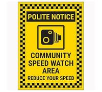 V Safety Polite Notice/Community Speed Watch Area/Reduce Your Speed Now/Checked 300 x 400 mm - Vinilo autoadhesivo - Señal de seguridad con efecto de aluminio