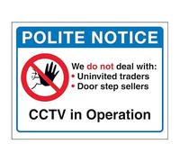 V Safety Polite Notice, We Do Not Deal With...CCTV in Operation - Señal de seguridad de plástico rígido de 150 x 100 mm, 1 mm