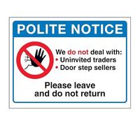 V Safety Polite Notice, We Do Not...Please Leave and Do Not Return - Señal de seguridad de plástico rígido de 150 x 100 mm, 2 mm