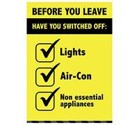 V Safety Póster de ahorro de energía - Before You Leave - A3 - 297 x 420 - polipropileno