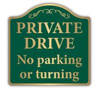 V Safety Private Drive No Parking Or Turning - Señal de seguridad de prestigio - 450 x 450 mm - 3 mm compuesto de aluminio cepillado