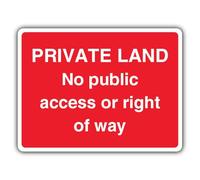 V Safety Private Land No Public Access Or Right Of Way - Señal de seguridad de paisaje rojo - 300 x 225 mm - Vinilo autoadhesivo