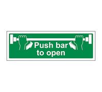 V Safety Push Bar To Open - Señal de seguridad de plástico rígido superresistente (300 x 100 mm, 2 mm)