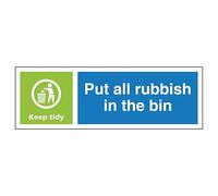 V Safety Put All Rubbish In The Bin Keep Tidy - Señal de seguridad de vinilo autoadhesivo, 300 x 100 mm