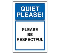 V Safety Quiet Please! Please Be Respectful - Señal de seguridad de plástico rígido (200 x 300 mm, 1 mm)