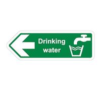 V Safety Safe Drinking Water - Señal de seguridad con forma de flecha izquierda, 450 x 150 mm, vinilo autoadhesivo, efecto aluminio