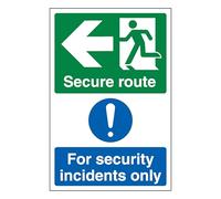 V Safety Secure Route - Señal de seguridad con flecha izquierda/seguridad Incidents Only - Retrato de 200 x 300 mm - 3 mm de aluminio compuesto de seguridad