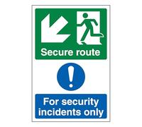 V Safety Secure Route - Señal de seguridad de plástico rígido de 200 x 300 mm, diseño de flecha abajo a la izquierda/incidentes de seguridad