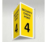 V Safety Security Check Point 4-3D - Señal de pasillo (340 x 300 mm, 3 mm, para interiores, incluye agujeros plegables y perforadores)