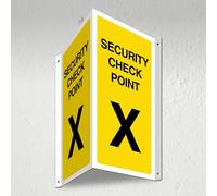 V Safety Security Check Point X - Señal de pasillo 3D 340 x 300 mm, 3 mm, para interiores + agujeros plegables y taladrados - Personalizado