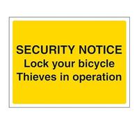 V Safety Security Notice Lock Your Bicycle - Señal de seguridad (400 x 300 mm, 3 mm, compuesto de aluminio)