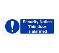 V Safety Security Notice - Señal de seguridad con texto en inglés «This Door Is Alarmed», horizontal, 300 x 100 mm, vinilo autoadhesivo, efecto aluminio
