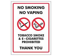 V Safety - Señal autoadhesiva con texto en inglés «No Smoking No Vaping/Tobacco Smoke & E-Cigarettes», 150 mm x 200 mm