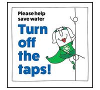 V Safety - Señal de seguridad autoadhesiva de vinilo con texto en inglés «Please Help Save Water Turn Off The Taps!» Woman Right 100 x 100 mm
