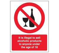 V Safety - Señal de seguridad compuesta de aluminio cepillado (150 x 200 mm), diseño con texto en inglés "It Is Illegal To Sell Alcohol To Anyone Under 18"