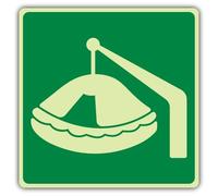 V Safety - Señal de seguridad con texto en inglés "Glow in the Dark Davit Launched Liferafaft", formato de símbolo, 300 x 300 mm, vinilo autoadhesivo de triple brillo, señalización de seguridad marina