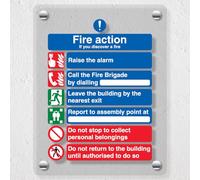 V Safety - Señal de seguridad de 6 puntos con texto en inglés "If You Discover A Fire", 300 x 400 mm, acrílico de plexiglás fundido transparente