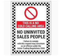 V Safety - Señal de seguridad de plástico rígido con texto en inglés "This Is A No Cold Calling Area/No Uninvited Sales People/Failure To Comply", 150 x 200 mm, 2 mm