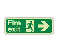 V Safety - Señal de seguridad fotoluminiscente con flecha de salida de incendios, 210 x 70 mm, compuesto de aluminio de 3 mm, GloReflect