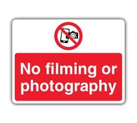 V Safety - Señal de seguridad fotoluminiscente con texto en inglés "No Filming Or Photoluminescent No Filming Or Photographing", 300 x 225 mm, vinilo autoadhesivo, brillo estándar