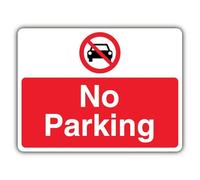 V Safety - Señal de seguridad fotoluminiscente con texto en inglés "No Parking", símbolo de prohibición con coche, 300 x 225 mm, vinilo autoadhesivo, doble brillo