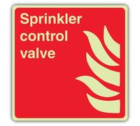 V Safety - Señal de seguridad fotoluminiscente con válvula de control de aspersores, cuadrada, 80 x 80 mm, plástico rígido de 1,2 mm, brillo estándar