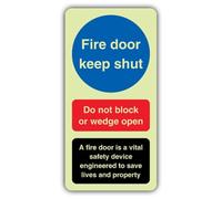 V Safety - Señal de seguridad fotoluminiscente para puerta de incendios con texto en inglés "Keep Shut - Do Not Block Safety - 150 x 300 mm - Vinilo autoadhesivo - Brillo estándar