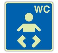 V Safety - Señal de seguridad para WC que brilla en la oscuridad con texto en inglés "Glow in the Dark Baby Change", formato de símbolo, 200 x 200 mm, hecho de plástico rígido de doble brillo