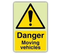V Safety - Señal de seguridad que brilla en la oscuridad con texto en inglés "Danger Moving Vehicle", 600 x 900 mm, hecha de plástico rígido de triple brillo, señalización de aparcamiento y tráfico