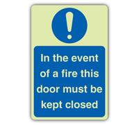 V Safety - Señal de seguridad que brilla en la oscuridad en caso de incendio, con texto en inglés "This Door Must Be Kept Close", 150 x 225 mm, hecha de vinilo autoadhesivo de doble brillo
