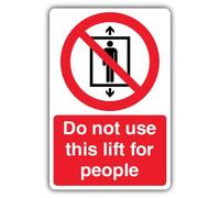 V Safety - Señal de seguridad que brilla en la oscuridad, no utilices este ascensor para personas, 400 x 600 mm, plástico rígido estándar, señalización de prohibición, fabricado en Gran Bretaña