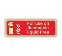 V Safety - Señal de seguridad que brilla en la oscuridad para uso en incendios de líquidos inflamables, 300 x 100 mm, hecho de vinilo autoadhesivo de triple brillo, señalización de seguridad contra