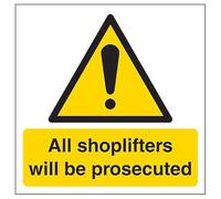 V Safety Shoplifters Will Be Prosecuted - Señal de seguridad compuesta de aluminio cepillado (150 x 150 mm, 3 mm)